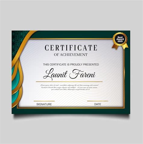 Elegante Plantilla De Certificado De Logro Verde Vector Gratis