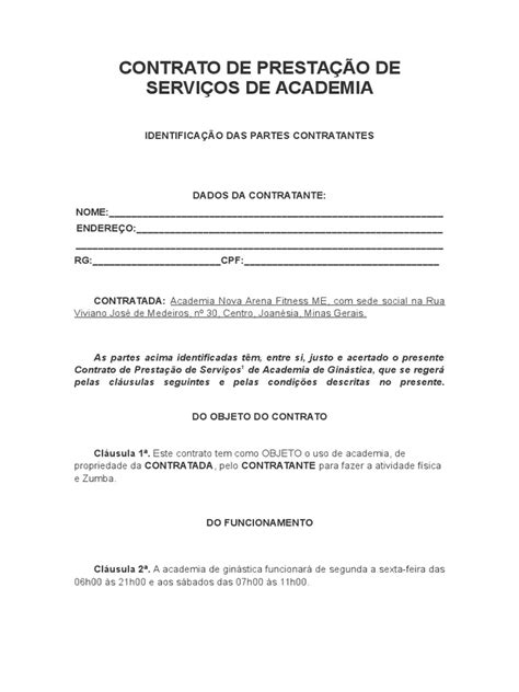 Contrato De Prestacao De Servicos De Academiadoc Business Ficção E