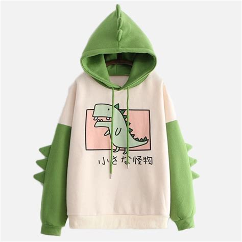 Kawaii Clothing Dinosaur Hoodie Sweatshirt Monster Green Spikes