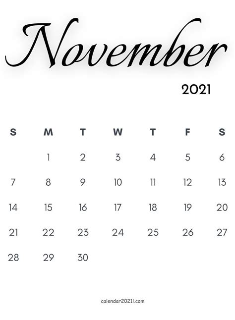 Free Calendar Download November 2021 Free Printable Calendar