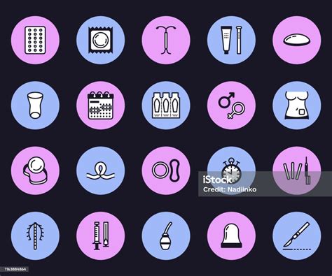 Contraceptive Methods Line Icons Birth Control Equipment Condoms Iud