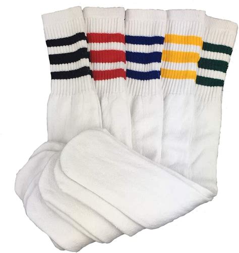 Mens 5 Pair Classic Multi Striped Sports Tube Sockssock Size 10 15 24 Inches Long Big And