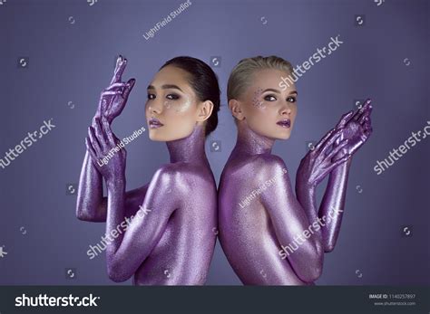 Attractive Multiethnic Nude Girls Ultra Violet Stock Photo Shutterstock