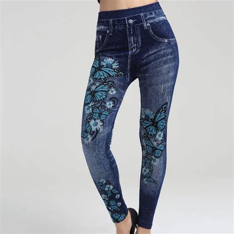 New Hot Jeans Butterfly Print High Waist Ladies Fashion Jeans Plus Size