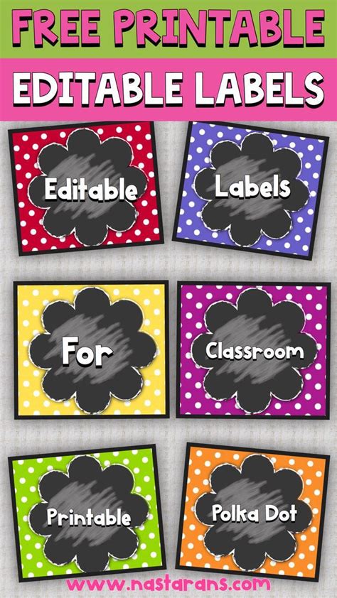 Free Printable Editable Labels For Classroom Use With Polka Dot