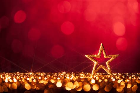 Christmas Star Defocused Decoration Gold Red Bokeh Background Stock