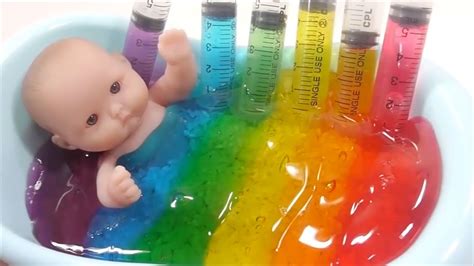 Slime Baby Doll Bath Time Learn Colors Youtube