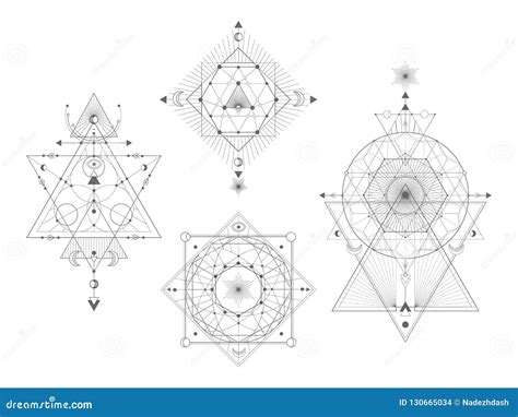 Vector Set Of Sacred Geometric Symbols On White Background Abstract