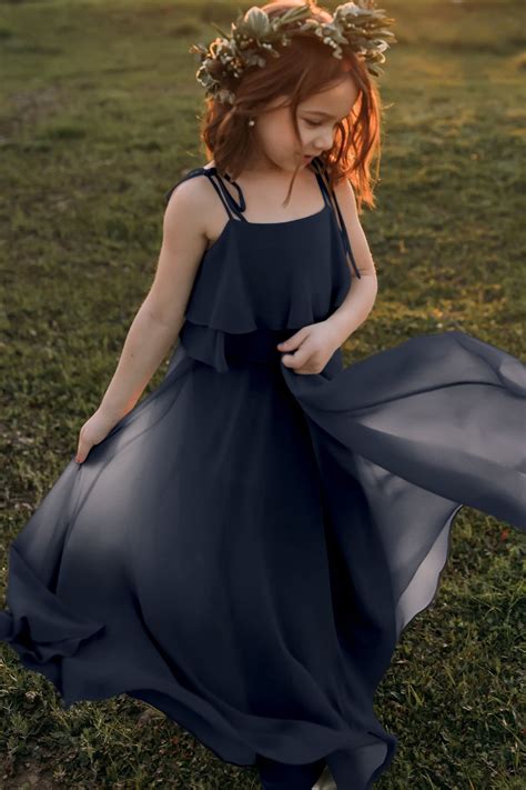 Penny Navy Blue Bohemian Chiffon Flower Girl Dress