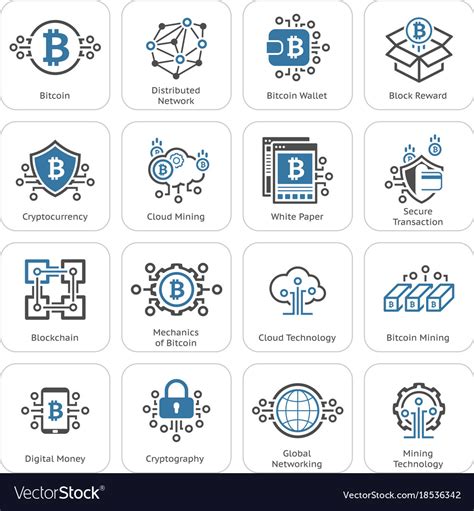 Bitcoin And Blockchain Cryptocurrency Icons Vector Image