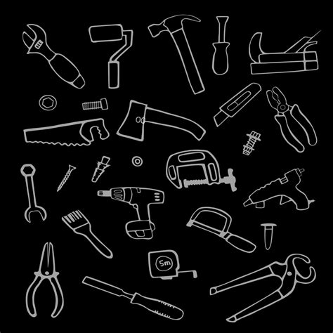Work Tools Chalk Sketch Icons Engineer Drawing Style Vector