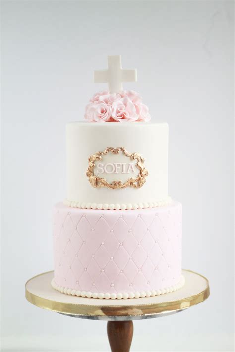 The lines were painted with hershey's coco powder dissolved in a bit of vodka. Soft pink, white and gold tiered baptism cake for a baby ...