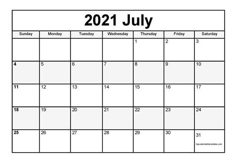 Free July 2021 Printable Calendar Monthly Templates