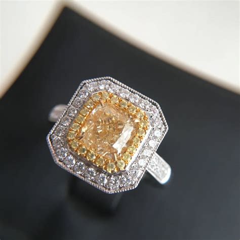 Cushion Yellow Diamond Engagement Ring Yellow Diamond Ring Etsy