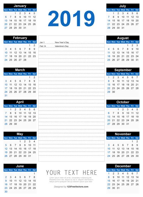 2019 Printable Calendar Free Vector Art By 123freevectors On Deviantart