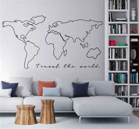 Vinilo Pared Mapamundi Mapa Del Mundo Con Texto De Viaje Tenvinilo