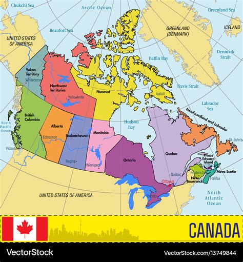 Canada Map With Regions And Their Capitals Vector Image