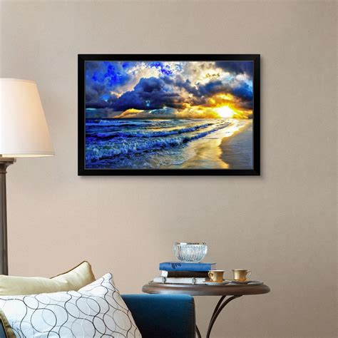 Ocean Sunset Landscape Beautiful Beach Black Framed Wall Art Print