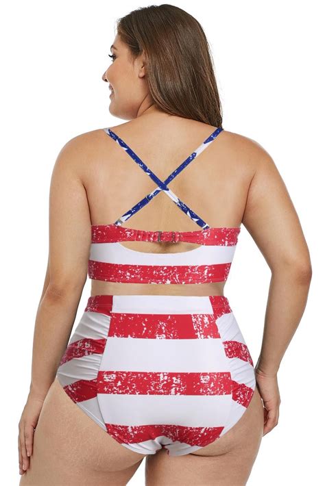 American Flag Neck Detail Strappy High Waist Swimsuit Swimsuits High Waisted Swimwear High