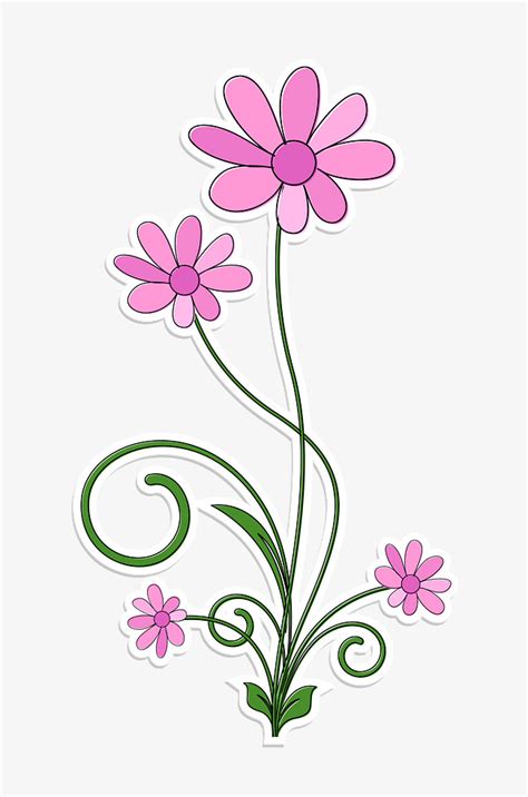 Bonitas Flores De Color Rosa Pintado A Mano De Dibujos Animados Flor