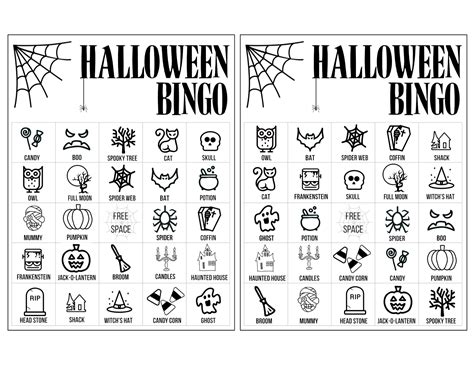 Halloween Bingo Printable Game Cards Template Paper