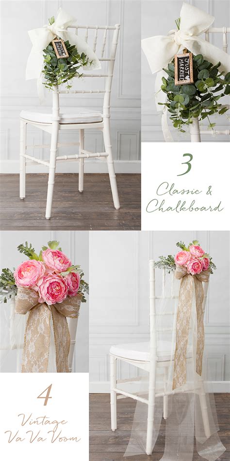 And while any of these wedding chair decorations are an ideal way to designate the newlyweds' chosen spots, these fun decor ideas are more than just practical details. 8 Beautiful DIY Wedding Chair Decorations