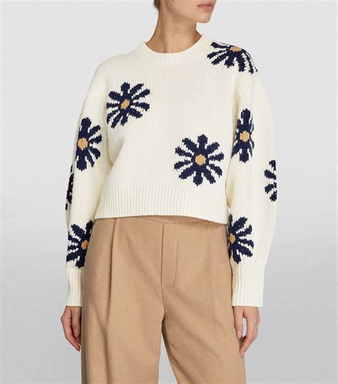 Sandro Beige Floral Knit Sweater Harrods Uk