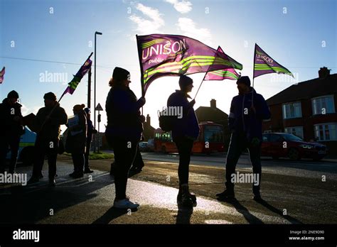 Ambulance workers at a picket line in Gateshead on the first day of the