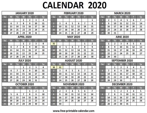 Printable 2020 Calendar Canada Free Letter Templates