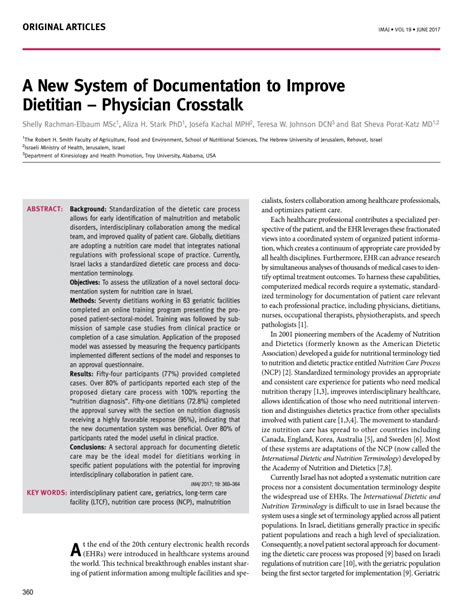 Pdf A New System Of Documentation To Improve Dietitian Physician
