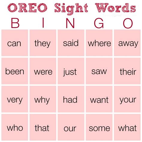 Free Sight Words Bingo Printable