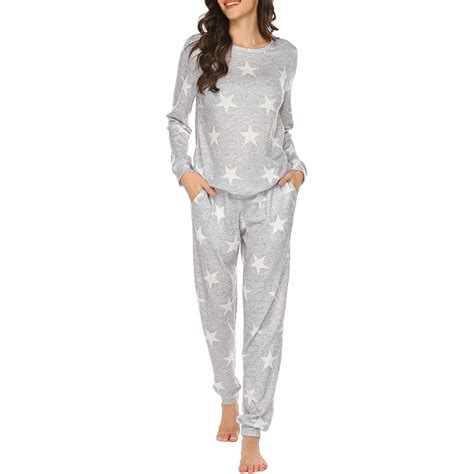 Wandering Nature Womens Pajama Set Long Sleeve Sleepwear Star Print Nightwear Soft Pjs Lounge