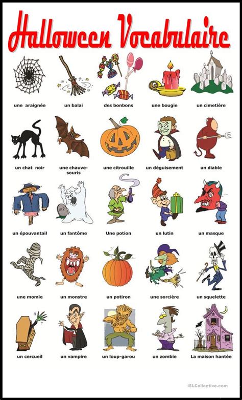 Halloween Vocabulaire - Français Fle Fiches Pedagogiques