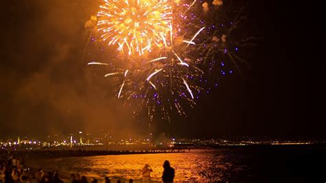 Fireworks Illuminating The Beach Sky Free Stock Video