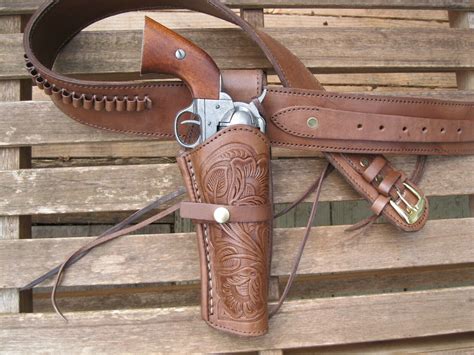 Western Gun Belt Cal Hip Size Brown Cowhide Leather Tooled Holster EBay