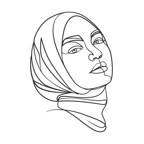 Premium Vector Continuous Line Drawing Of Hijab Girl Woman Hijab One Line Drawing Female