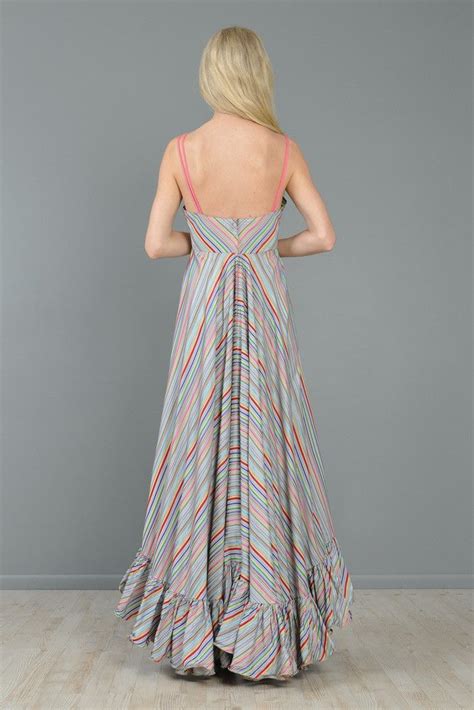 Rainbow Stripe Full Sweep 1970s Maxi Gown Bustown Modern Maxi Gowns