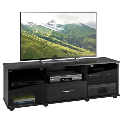 Fernbrook Tv Stand In Black Faux Wood Grain Finish For Tvs Up To 70