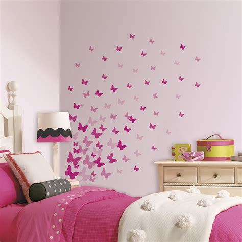 75 New Pink Flutter Butterflies Wall Decals Girls Butterfly Stickers