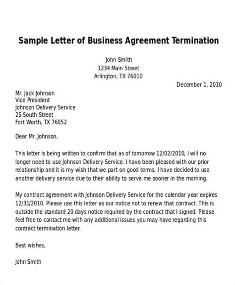 sample termination business letter examples word