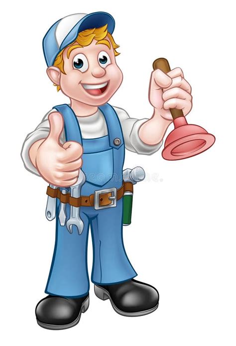 Cartoon Handyman Plumber Holding Plunger Stock Vector Illustration Of