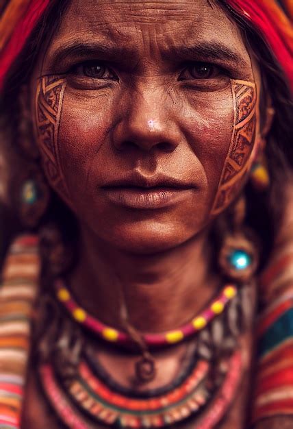 Un Portrait De Femmes De La Tribu Amazonienne De L art De La Peinture Réaliste Dans La Forêt