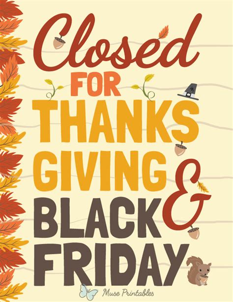 Printable Closed For Thanksgiving And Black Friday Sign