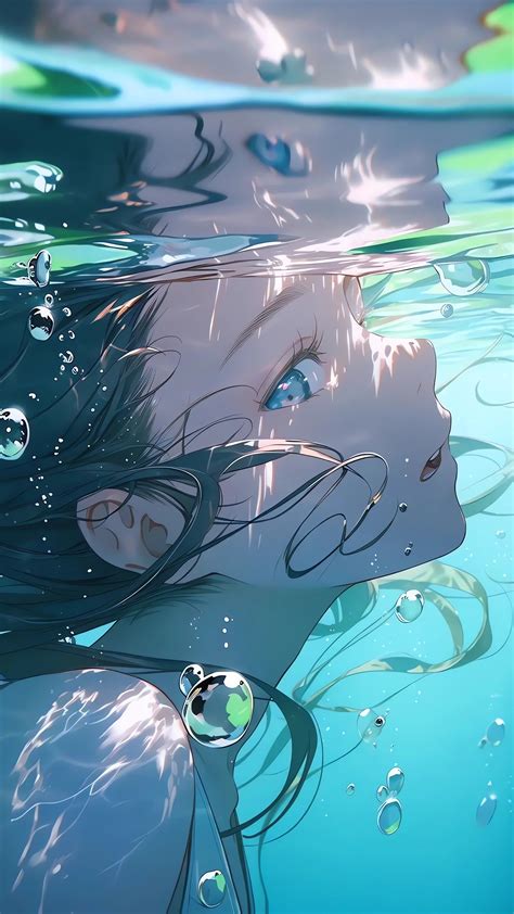 anime anime girls water underwater looking at viewer bubbles portrait display long hair