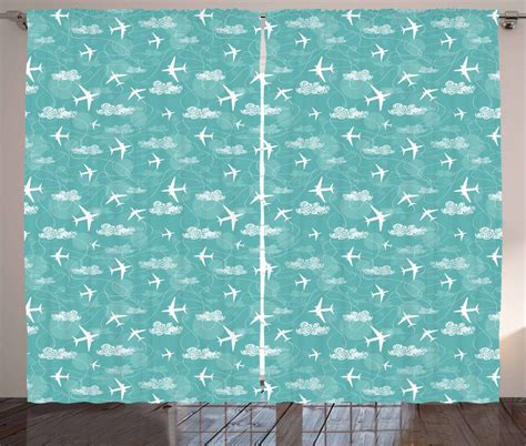 Airplane Curtains 2 Panels Set Disoriented Flying Jets In Clear Sky