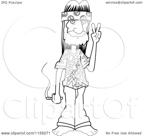 Cartoon Clipart Of A Black And White Hippie Guy Holding A Joint And
