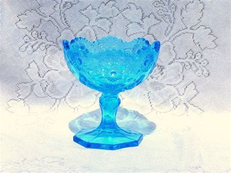 Vintage Blue Glass Compote Pedestal Candy Dish Footed Nut Etsy Candy Dishes Glass Blue Glass