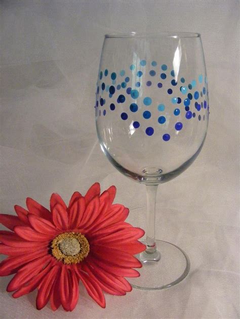 Hand Painted Blue Polka Dot Wine Glasses Perfect For Wedding Etsy Wine Glass Designs