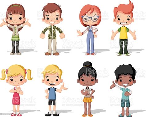 Group Of Happy Cartoon Children Stock Vector Art And More Images Of