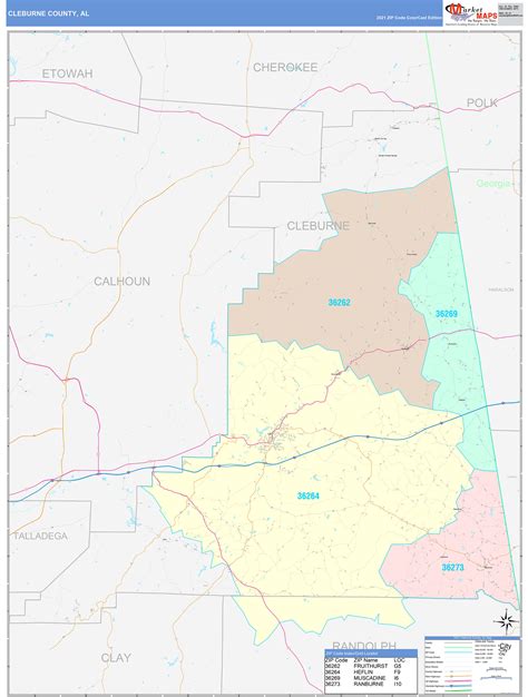 Cleburne County Al Wall Map Color Cast Style By Marketmaps